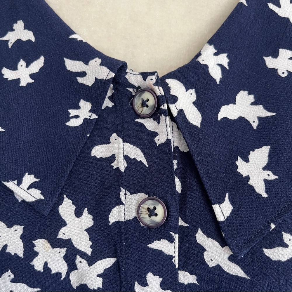 Anthropologie Maeve Austin Navy and White Bird Print Top - Size 0 - Picture 5 of 16